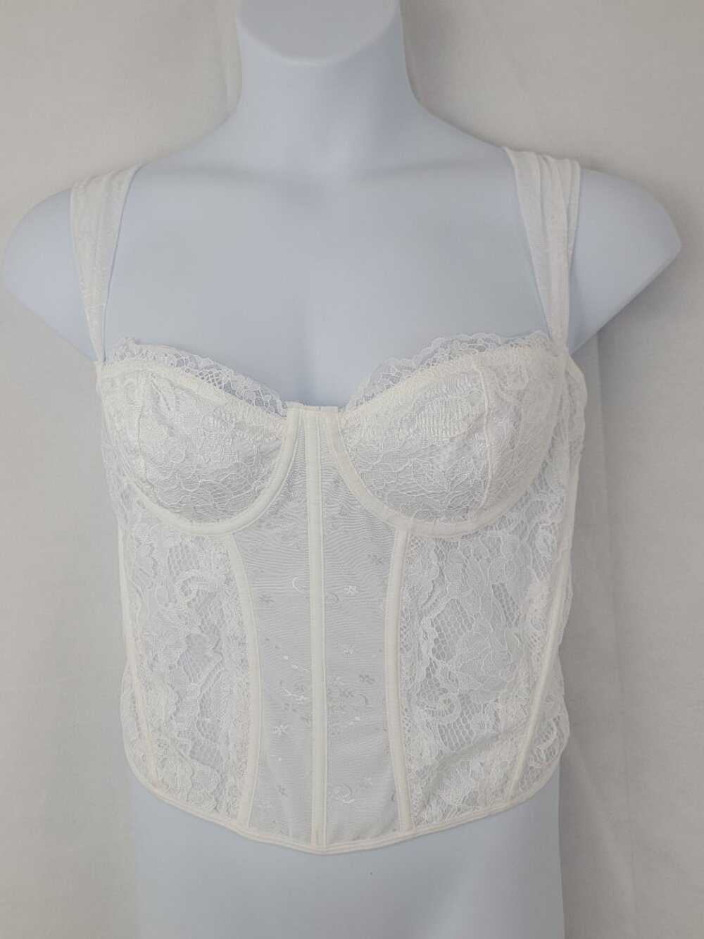 SHEIN Womens Bustier Top Sz 2X Corset Lace Floral WHITE Angelcore Coquette Sheer